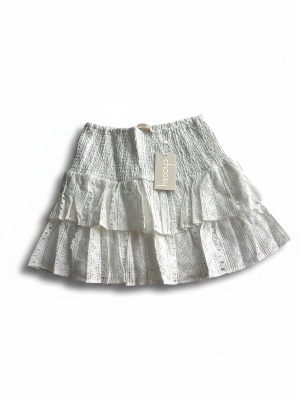 Choosy White Eyelet Tiered Ruffle Mini‎ Skirt Size 2 NWT